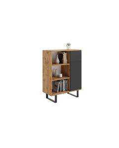 Komoda-spintelė „FONDI“, metalinės kojelės, auksinio ąžuolo „Craft“ dekoras / Juoda