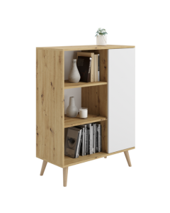 Komoda-spintelė „FONDI“, medinės kojelės, ąžuolo „Artisan“ dekoras / Balta