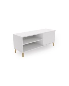 TV spintelė „VIVA“, 110 cm, medinės kojelės, balta