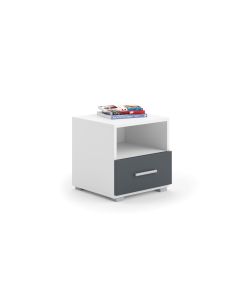 Naktinė spintelė „EMI“, baltos ir pilkos detalės, balta / Pilka