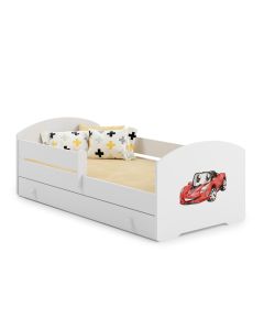 Vaikiška lova „LUK“ su stalčiumi, su čiužiniu, 140 × 70 cm, „Lenktyninis automobilis“, balta