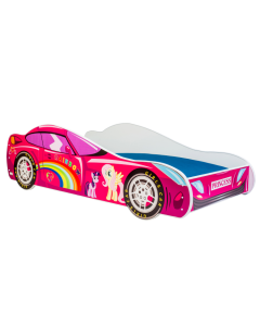 Vaikiška lova „Rožinis automobilis“ su čiužiniu, 160 × 80 cm, rožinis automobilis, įvairiaspalvė