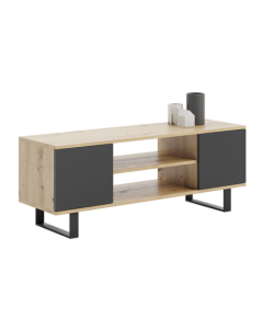 TV spintelė „FOCUS“, 155 cm, metalinės kojelės, ąžuolo „Artisan“ dekoras / Juoda