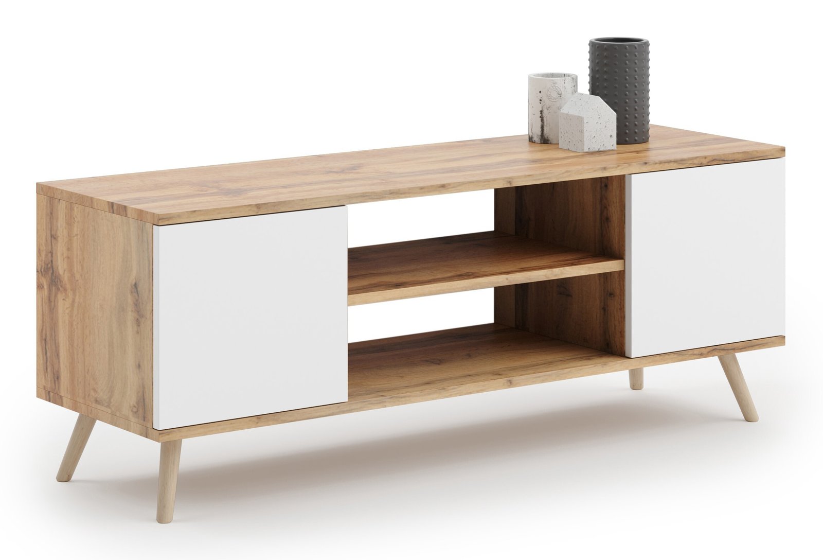 TV spintelė FOCUS 135 cm, auksinio craft ąžuolo ir baltos spalvų