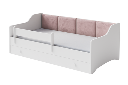 Vaikiška lova su rožiniais apmušalais 160 × 80 cm su stalčiumi ir čiužiniu