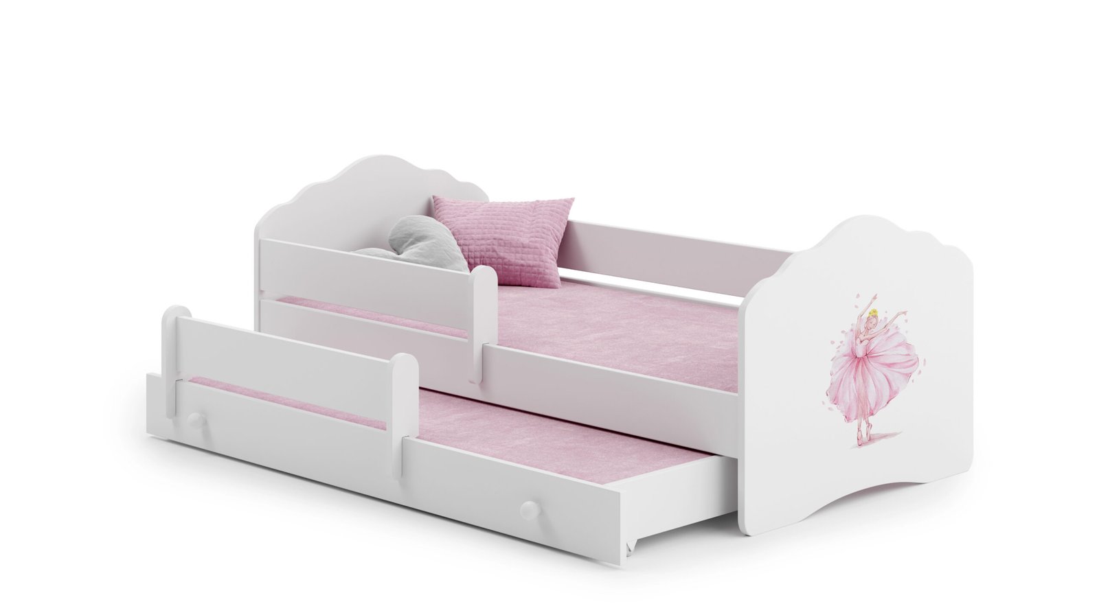 Balta vaikiška lova Princesė 160 × 80 cm su dviem čiužiniais ir stalčiumi