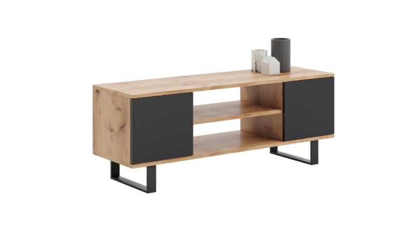 TV spintelė FOCUS 155 cm, auksinio craft ąžuolo ir juodos spalvų