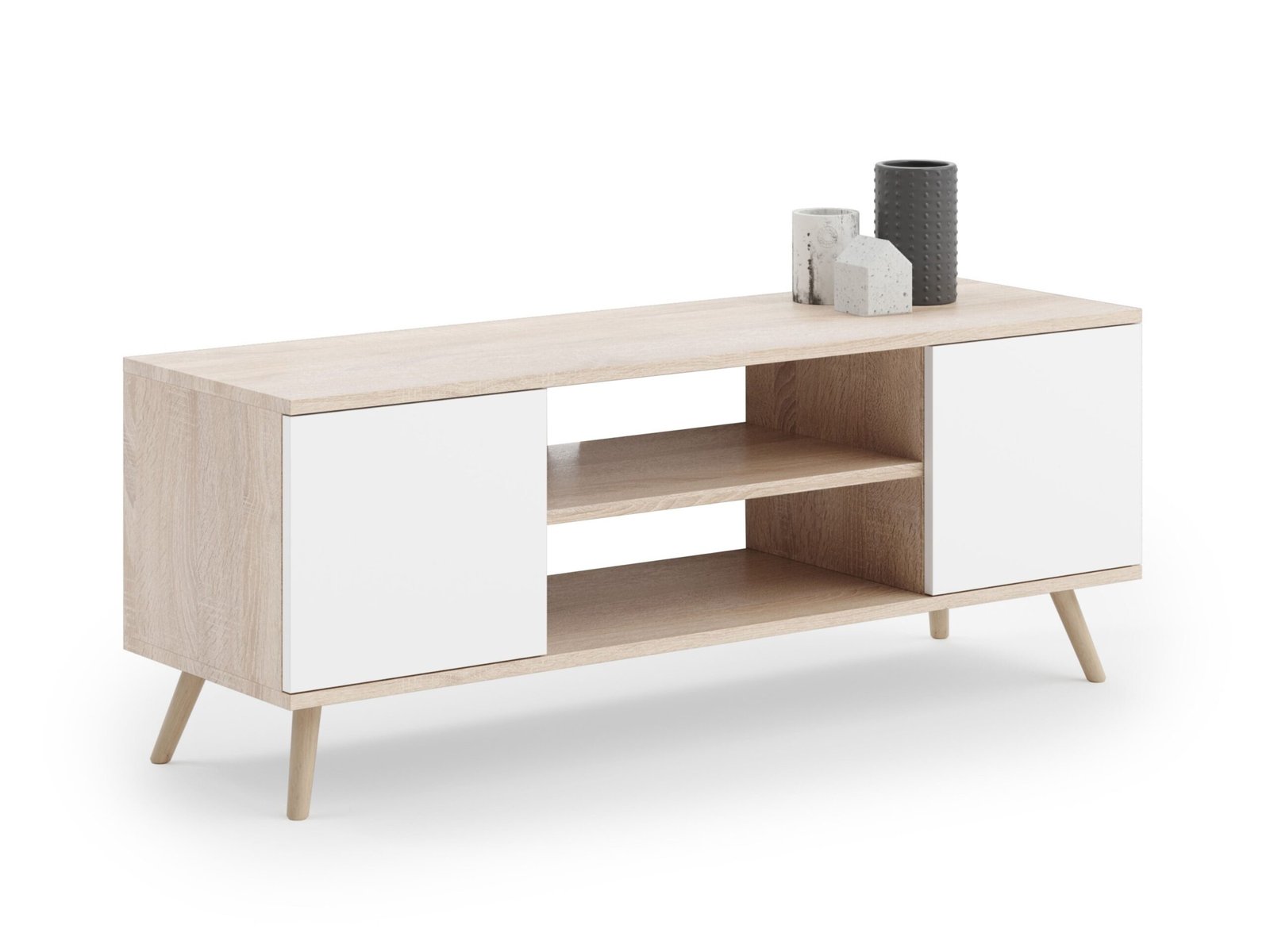 TV spintelė FOCUS 155 cm, Sonoma ąžuolo ir baltos spalvų