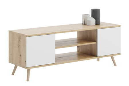 TV spintelė FOCUS 135 cm, baltos ir ąžuolo spalvų