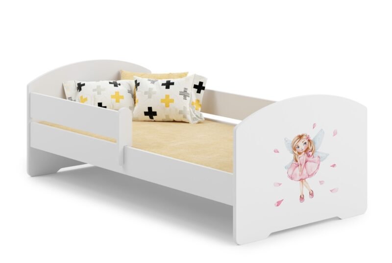 Balta vaikiška lova Mergaitė su sparnais 160 × 80 cm su čiužiniu