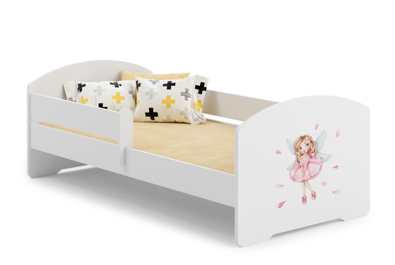 Balta vaikiška lova Mergaitė su sparnais 160 × 80 cm su čiužiniu