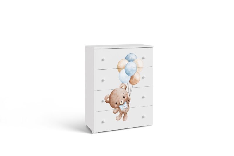Balta komoda EMILY su mielo meškiuko motyvu