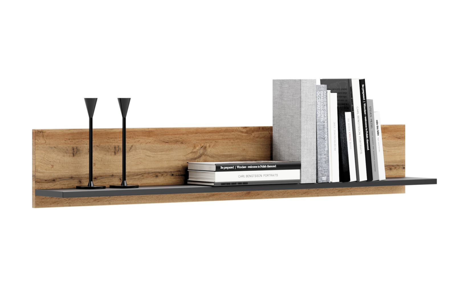 Lentyna SHELF 100 cm, ąžuolo ir juodos spalvų