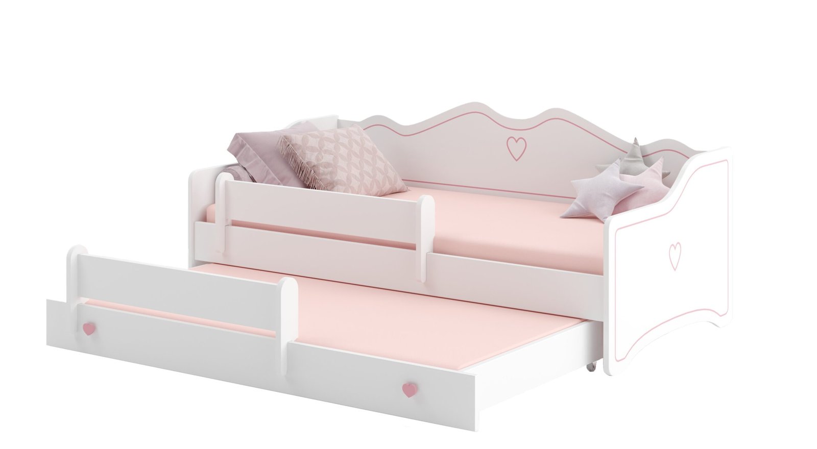 Balta vaikiška dviaukštė lova Pink 160 × 80 cm su čiužiniais