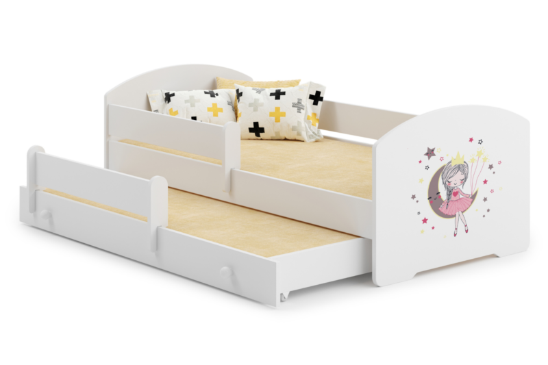 Balta vaikiška dviaukštė lova Miegančioji gražuolė 160 × 80 cm su čiužiniu
