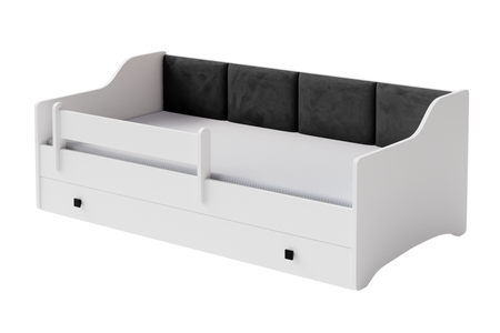 Balta vaikiška lova su juodu skydeliu 160 × 80 cm su čiužiniu