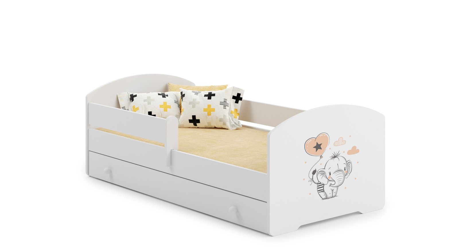 Vaikiška lova Drambliukas 140 × 70 cm su stalčiumi ir čiužiniu