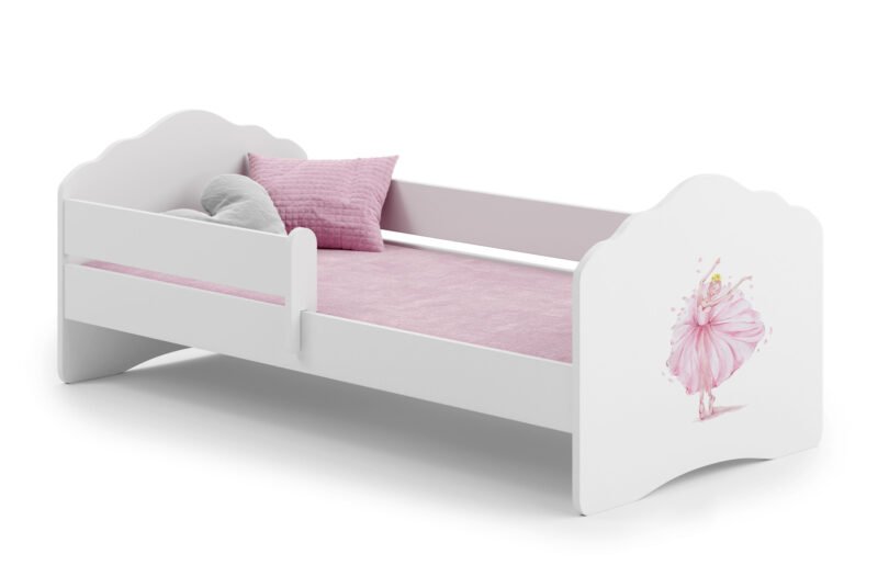 Balta vaikiška lova Princesė 160 × 80 cm su čiužiniu