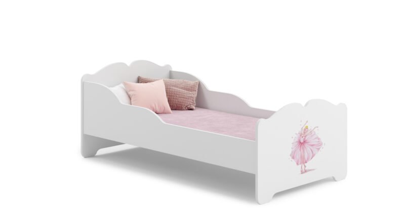 Balta vaikiška lova Princesė 160 × 80 cm su čiužiniu