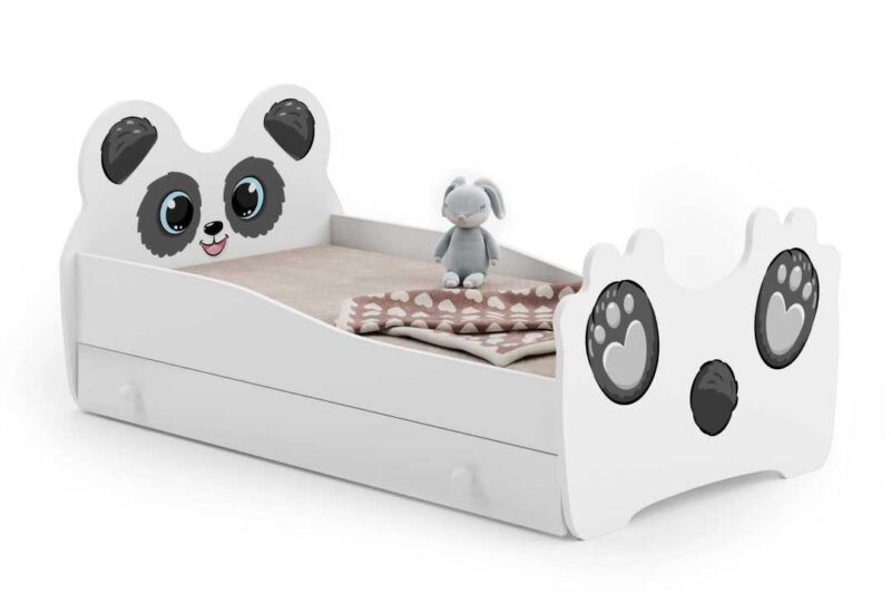 Vaikiška lova Panda 140 × 70 cm su stalčiumi ir čiužiniu